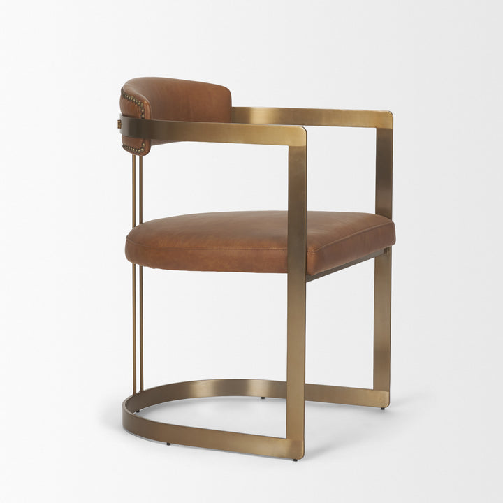 Hollyfield I Brown Leather Seat Gold Iron Frame Dining Chair