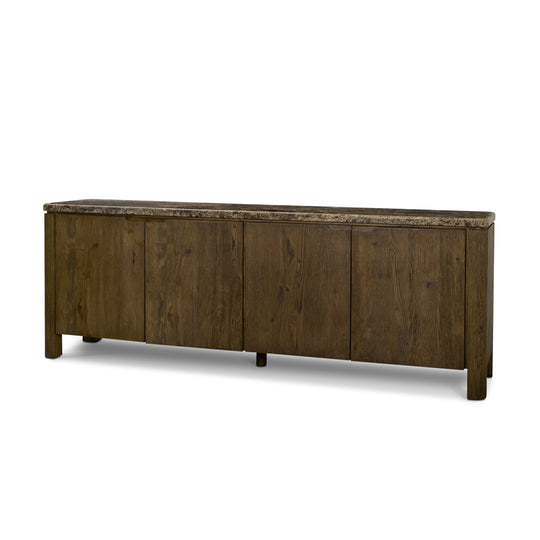 Kendrix Dark Brown Oak Wood Cappuccino Marble 4 Door Closed Sideboard