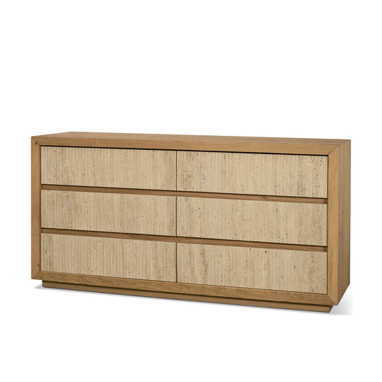 Travona Oak Wood w/ Travertine 6 Drawer Dresser