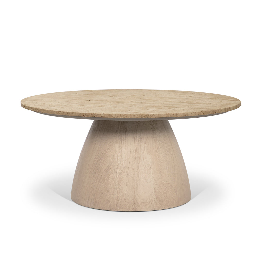 Allyson 36" Light Wood Base w/ Travertine Top Coffee Table