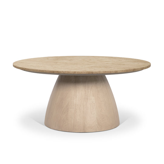 Allyson 36" Light Wood Base w/ Travertine Top Coffee Table