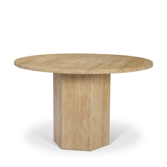 Torreno 42" Travertine Round Top Hexagon Pedestal Dining Table