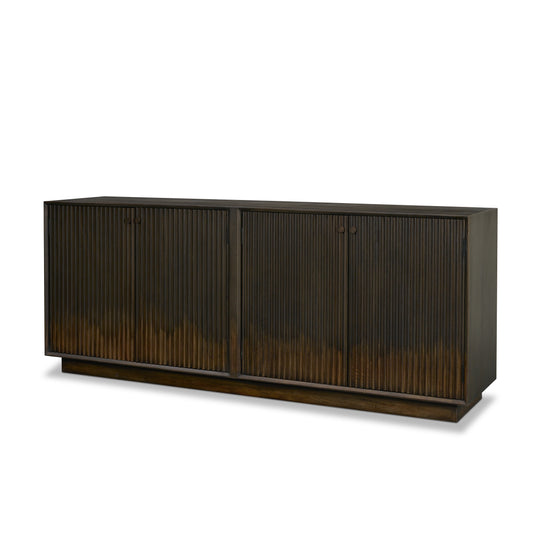 Cinder Distressed Dark Brown Wood Reeded 4-Door Closed Sideboard