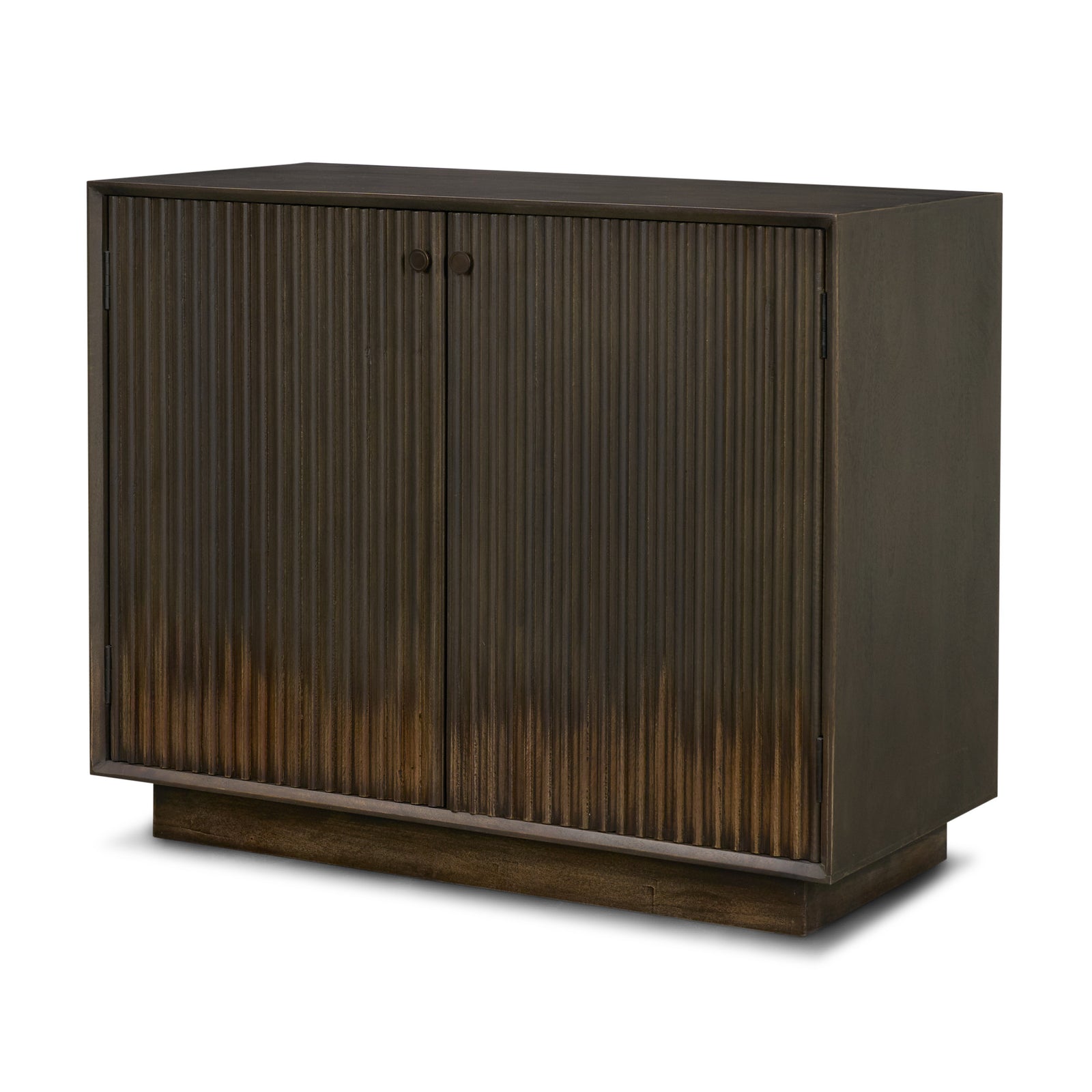 Cinder Distressed Dark Brown Wood Reeded 2-Door Closed Accent Cabinet