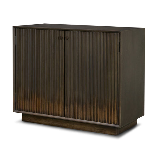 Cinder Distressed Dark Brown Wood Reeded 2-Door Closed Accent Cabinet