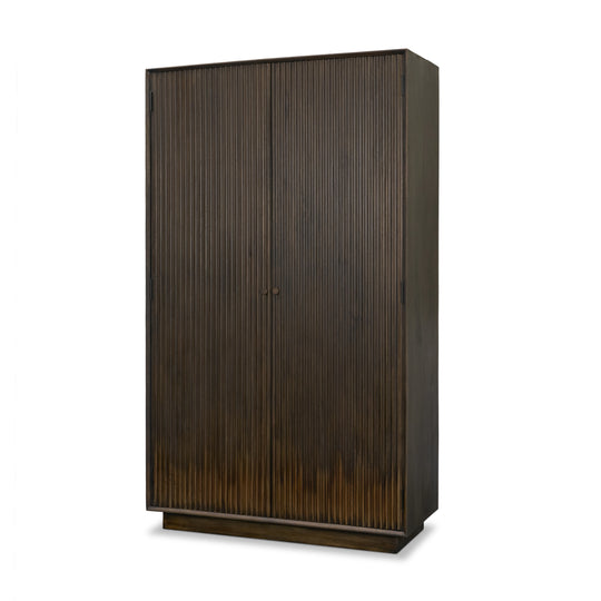 Cinder Distressed Dark Brown Wood Reeded 2-Door Closed Tall Cabinet