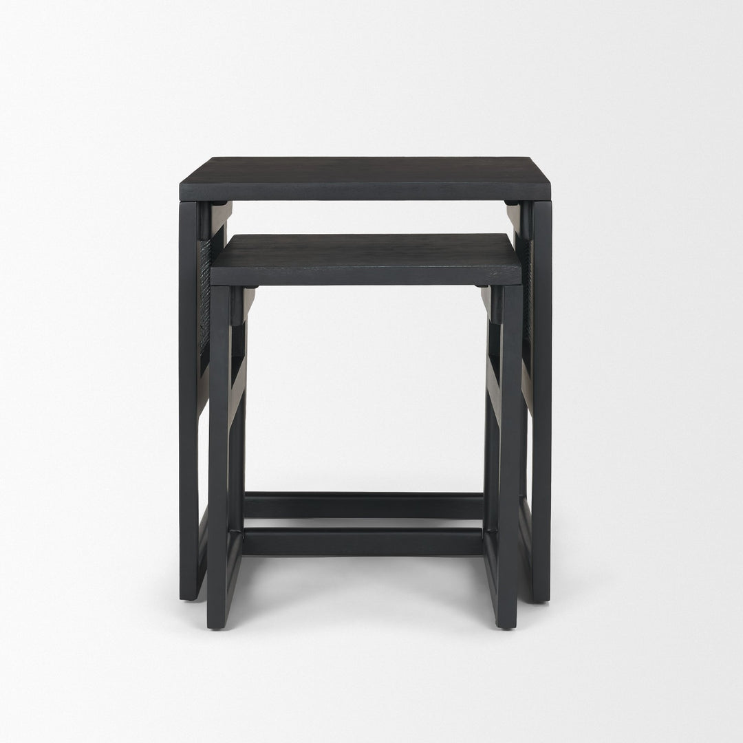 Grier Set of 2 Black Wood w/ Black Cane Nesting Accent Tables
