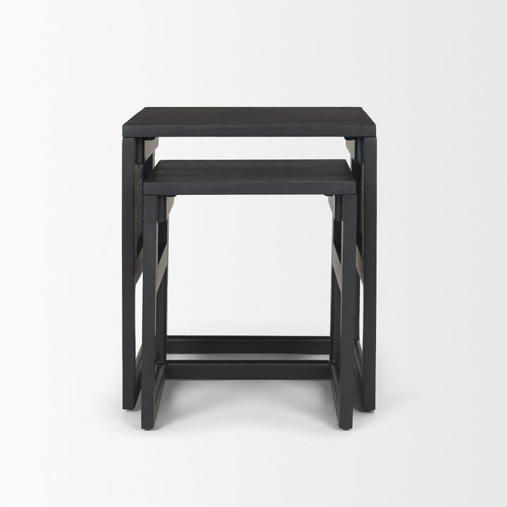 Grier Set of 2 Black Wood w/ Black Cane Nesting Accent Tables