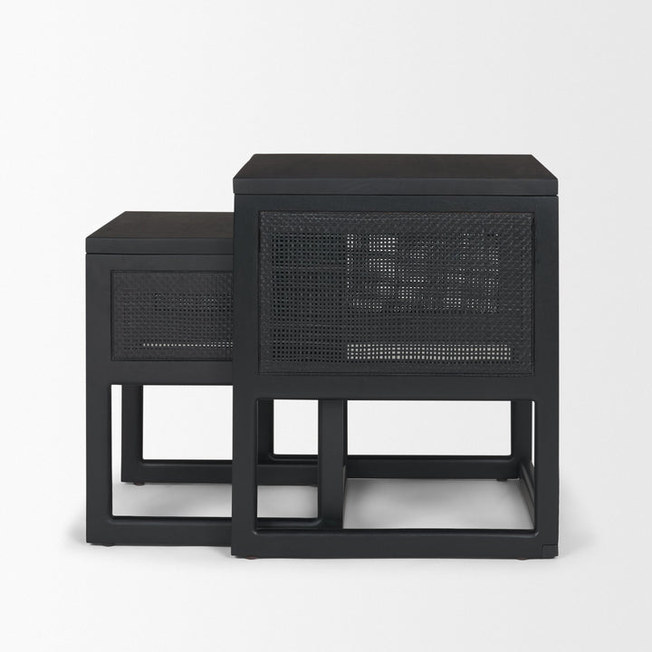 Grier Set of 2 Black Wood w/ Black Cane Nesting Accent Tables