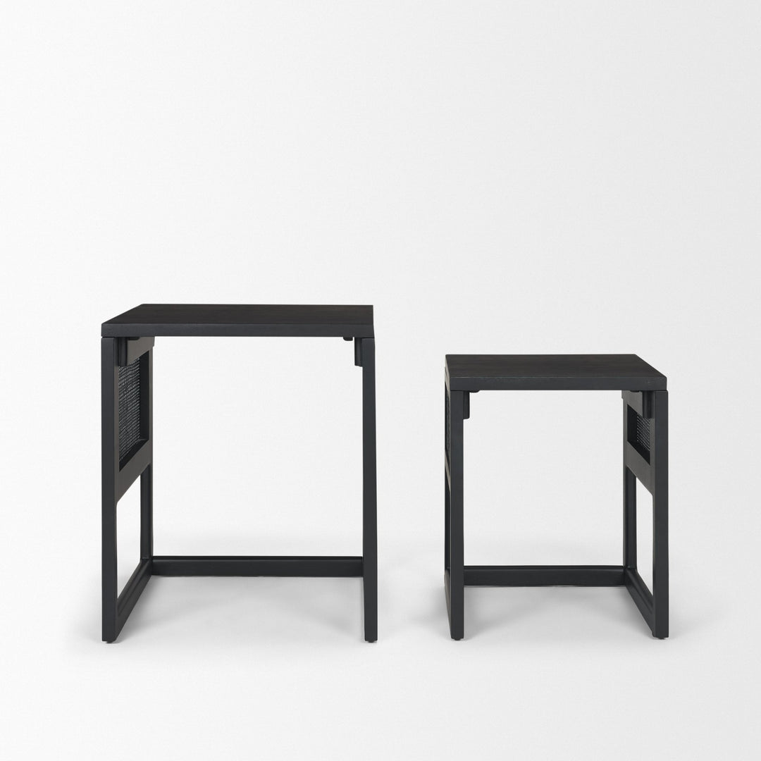 Grier Set of 2 Black Wood w/ Black Cane Nesting Accent Tables