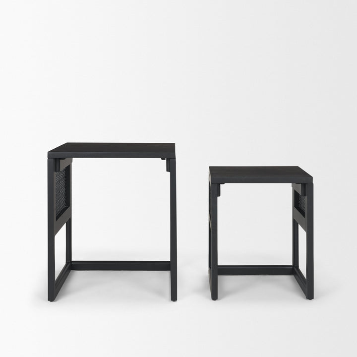 Grier Set of 2 Black Wood w/ Black Cane Nesting Accent Tables