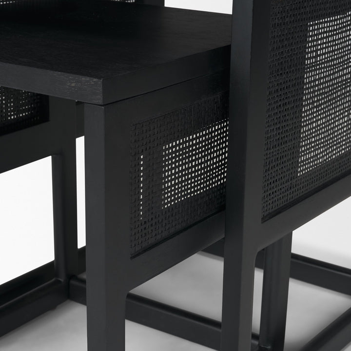 Grier Set of 2 Black Wood w/ Black Cane Nesting Accent Tables