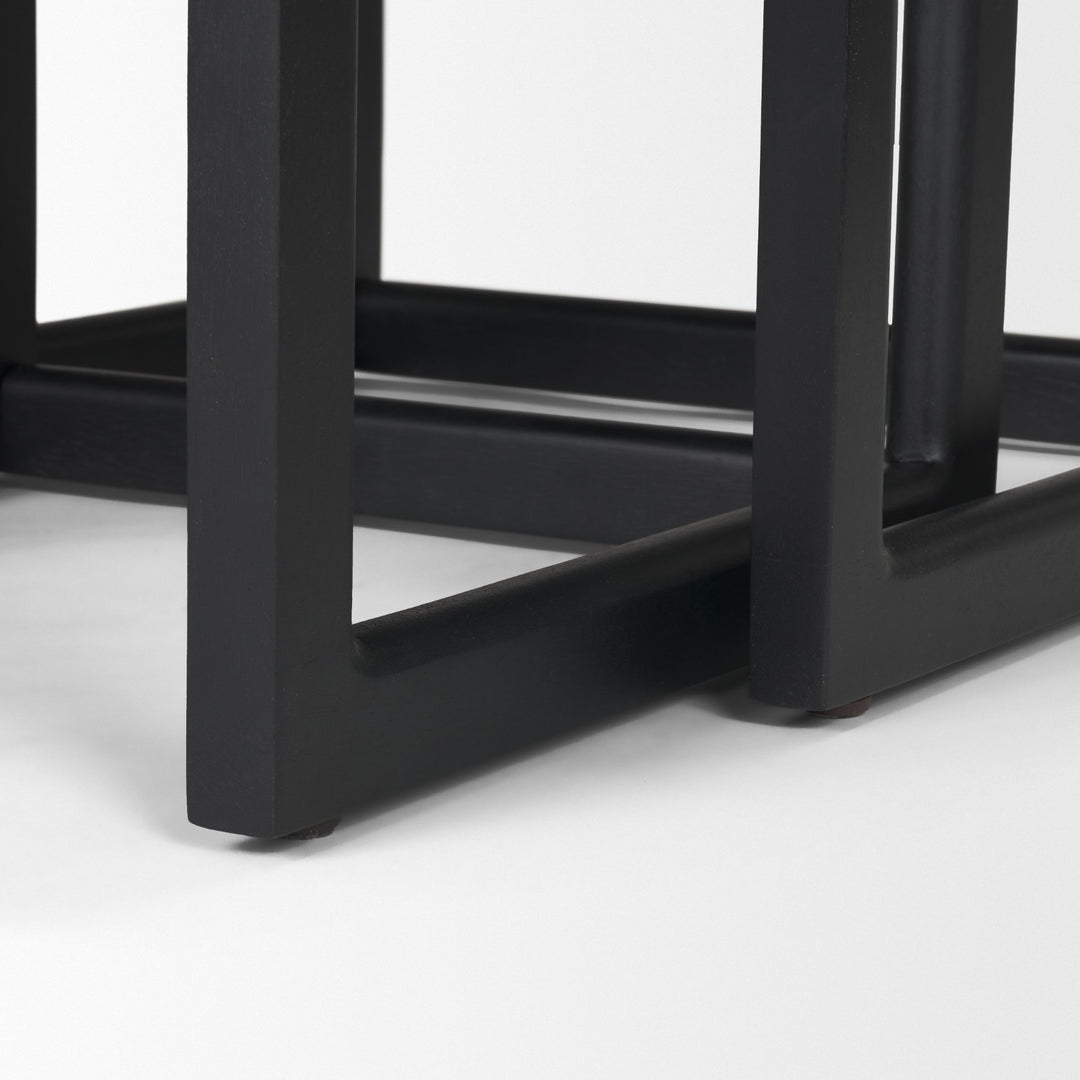 Grier Set of 2 Black Wood w/ Black Cane Nesting Accent Tables