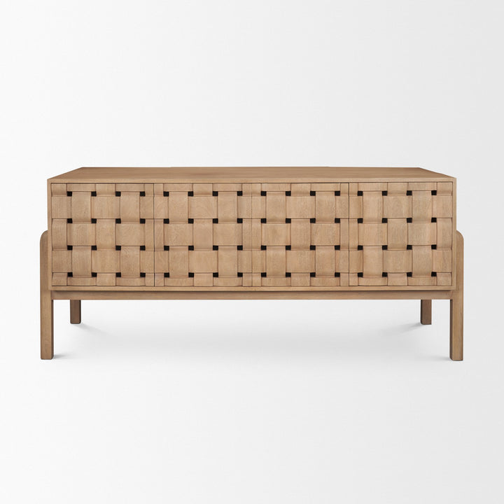 Trellyn Light Brown Solid Wood Carved Woven Desk