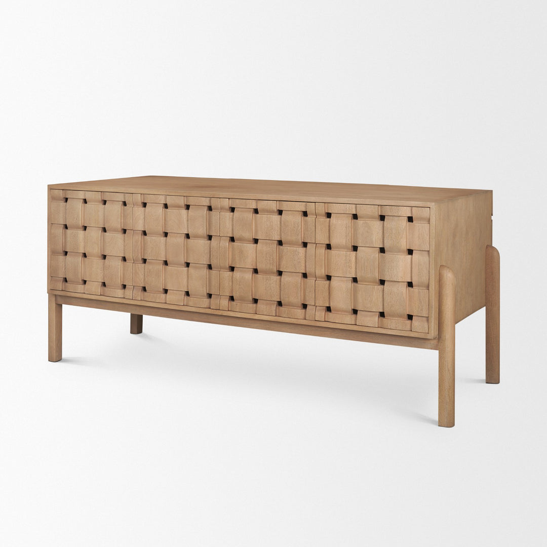 Trellyn Light Brown Solid Wood Carved Woven Desk