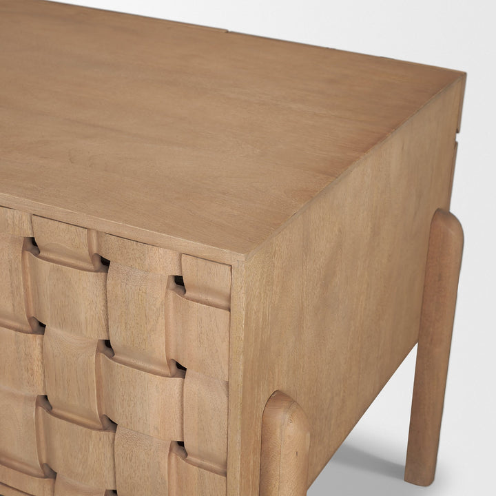 Trellyn Light Brown Solid Wood Carved Woven Desk