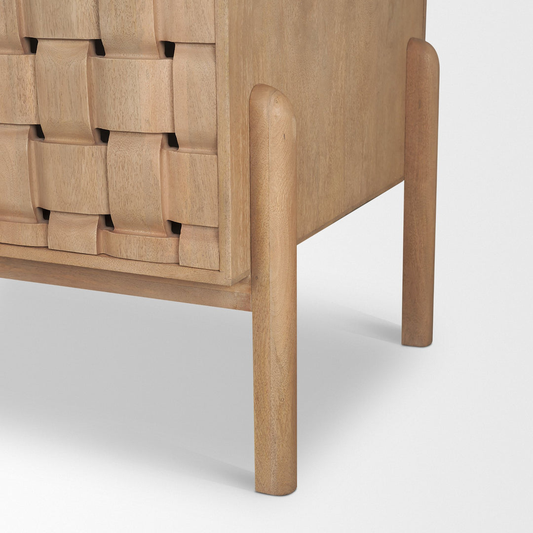 Trellyn Light Brown Solid Wood Carved Woven Desk