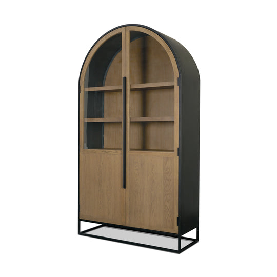 Sloan 47.5W x 80.5H Light Brown W/Black Metal Frame Arched Cabinet