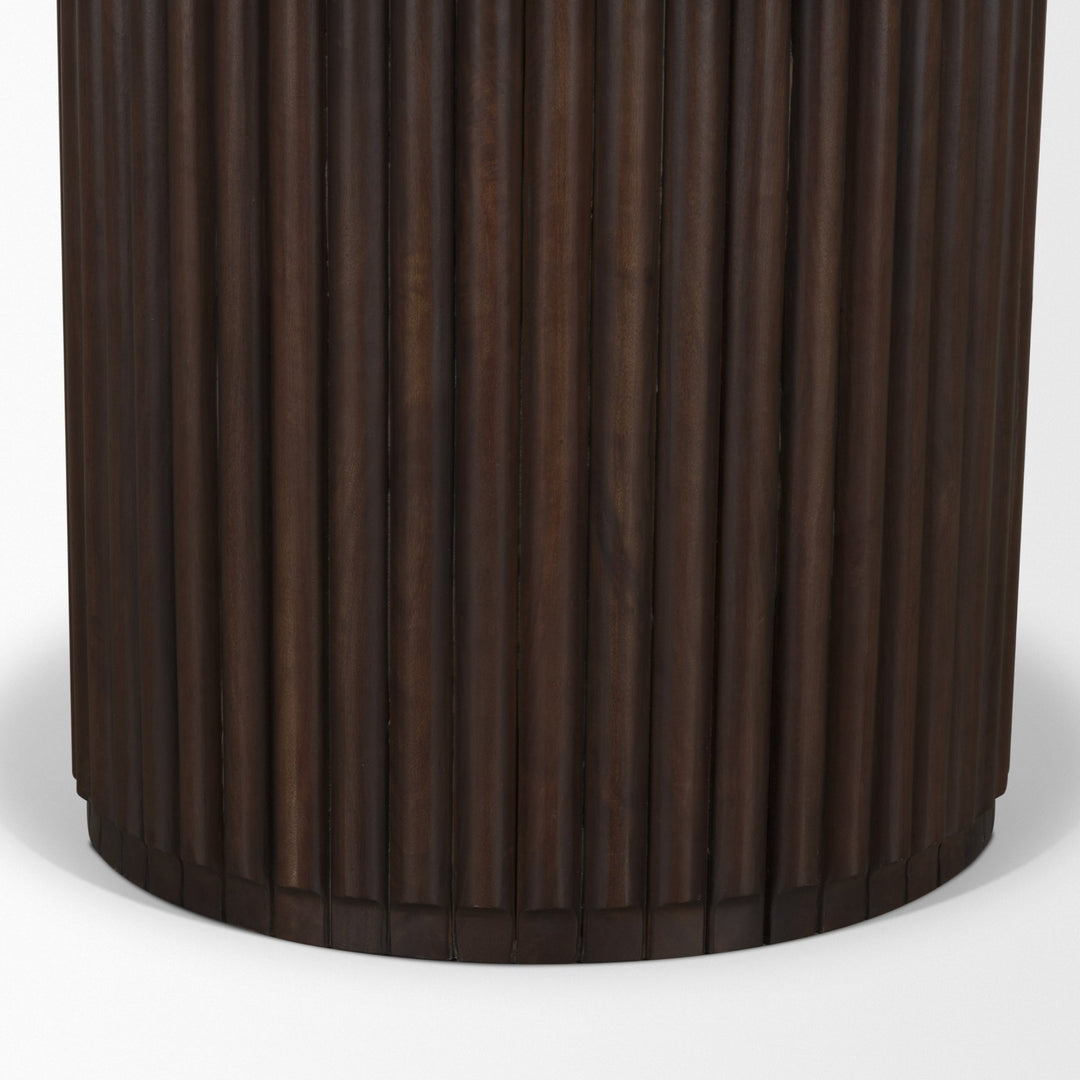 Marbrello 60" Pink Marble Top Espresso Brown Fluted Wood Round Dining Table