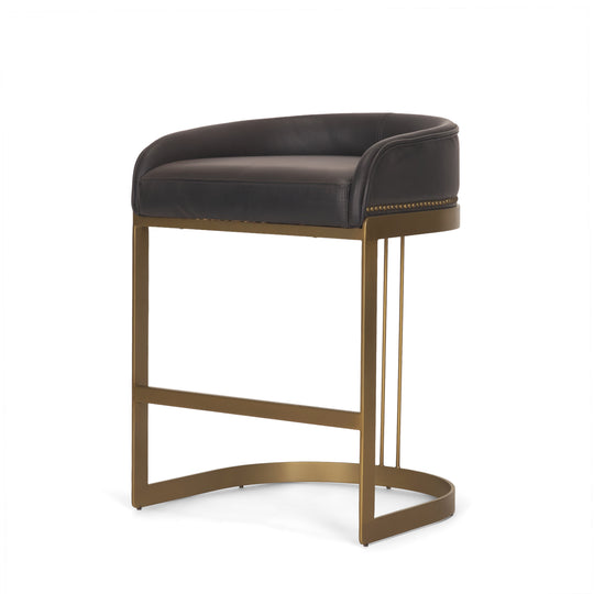 Hollyfield II Charcoal-Brown Leather Seat Gold Metal Base Counter Stool
