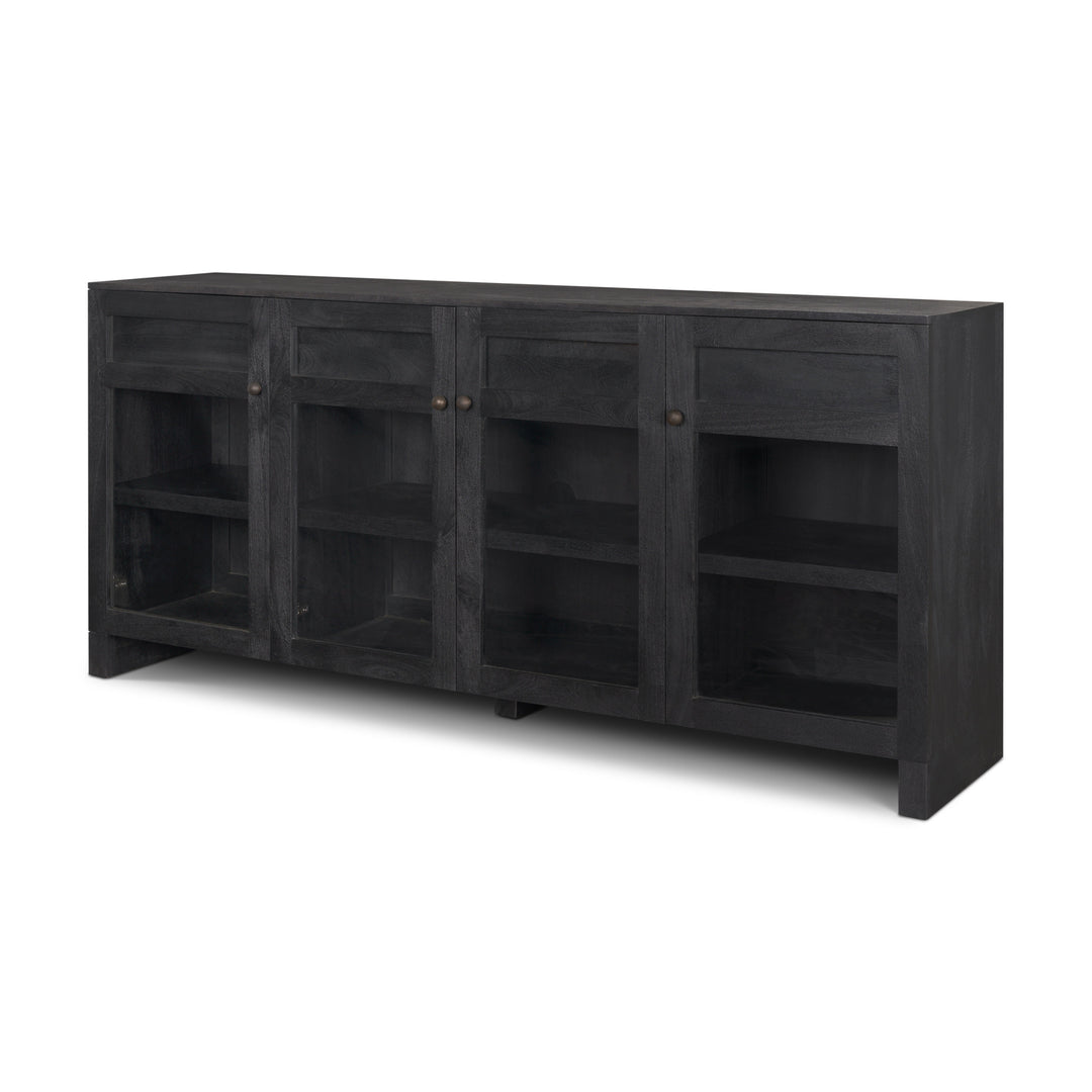 Suri Black Wood w/ Glass 4-Door Closed Sideboard