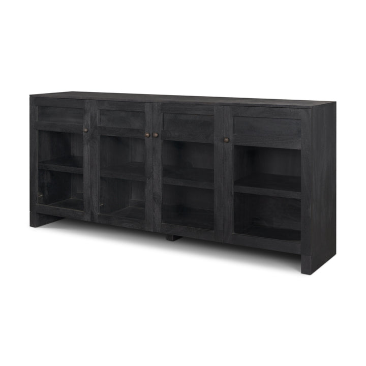 Suri Black Wood w/ Glass 4-Door Closed Sideboard