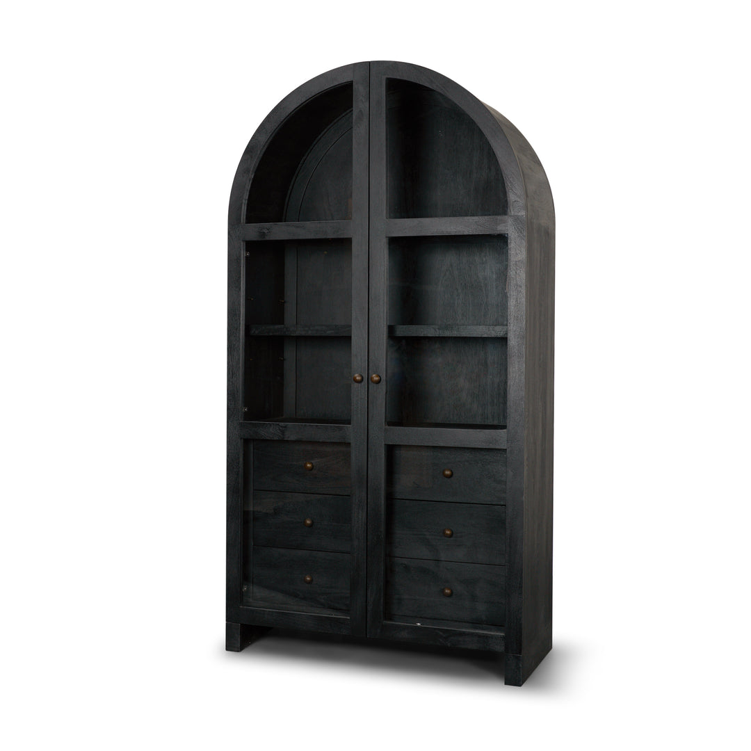 Suri Black Wood W/Glass Doors Arched Curio Cabinet