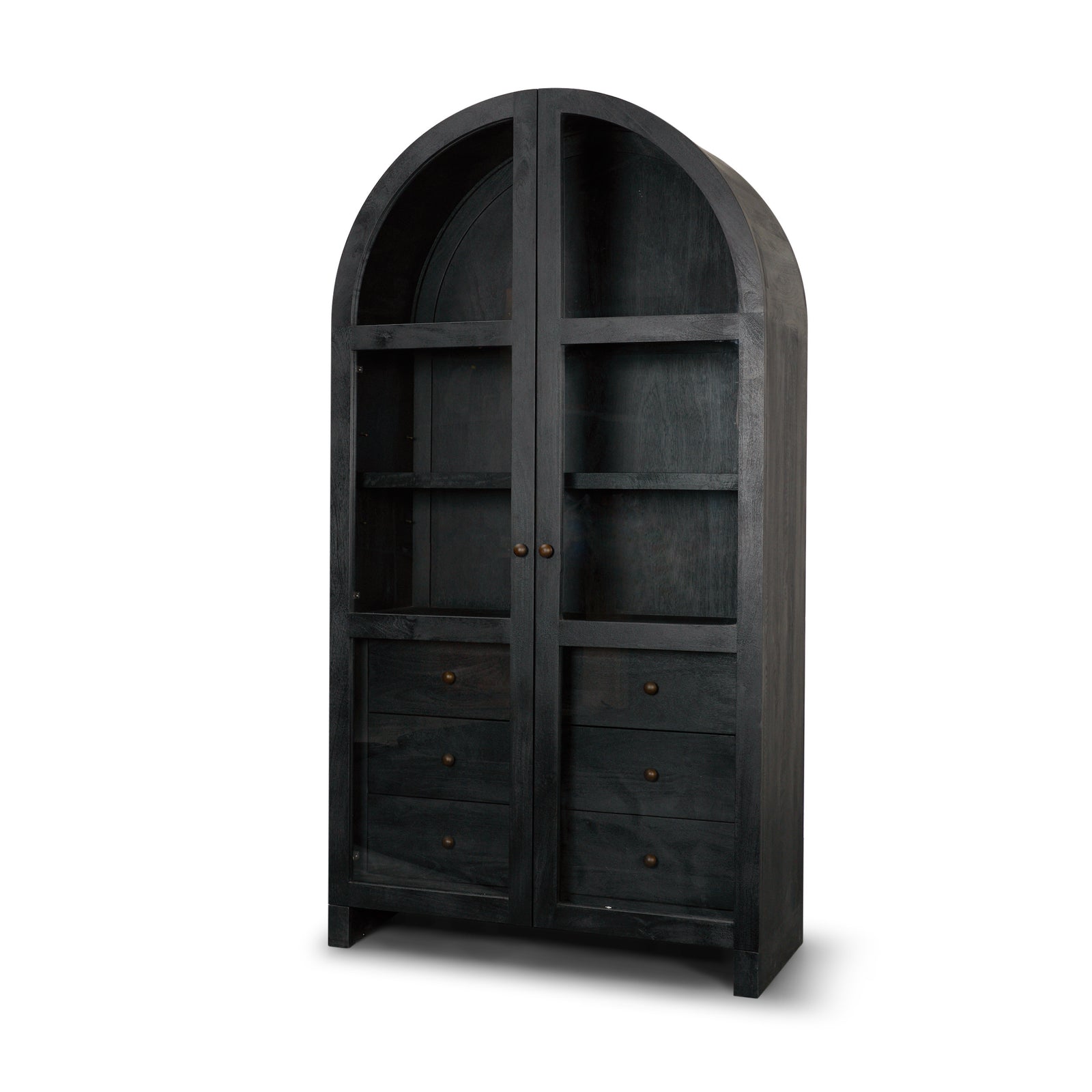 Suri Black Wood W/Glass Doors Arched Curio Cabinet