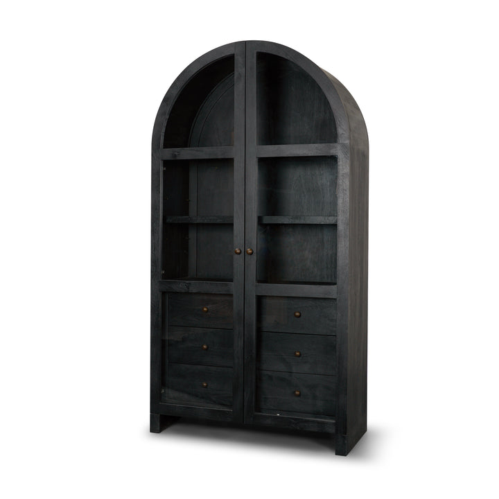 Suri Black Wood W/Glass Doors Arched Curio Cabinet