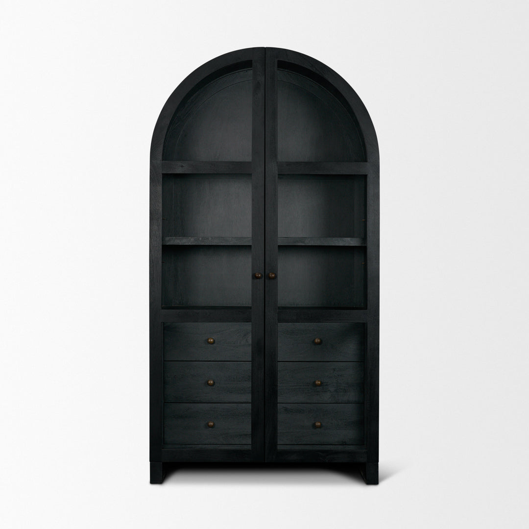 Suri Black Wood W/Glass Doors Arched Curio Cabinet
