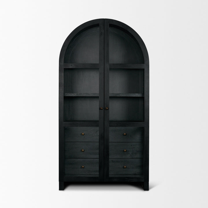 Suri Black Wood W/Glass Doors Arched Curio Cabinet