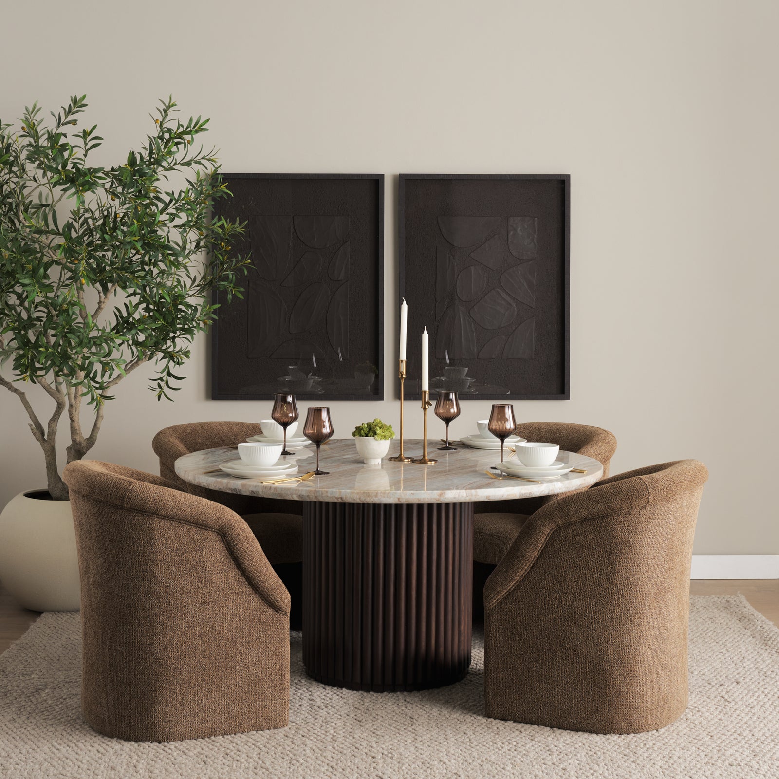 Curtis Brown Fabric Barrelback Half-Moon Base Dining Armchair