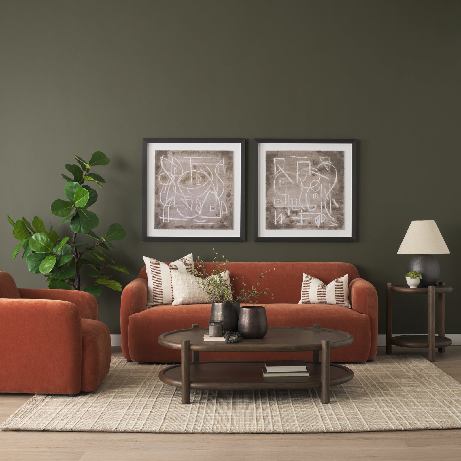 Saga Stonewashed Rust Chenille Fabric 3 Seater Sofa