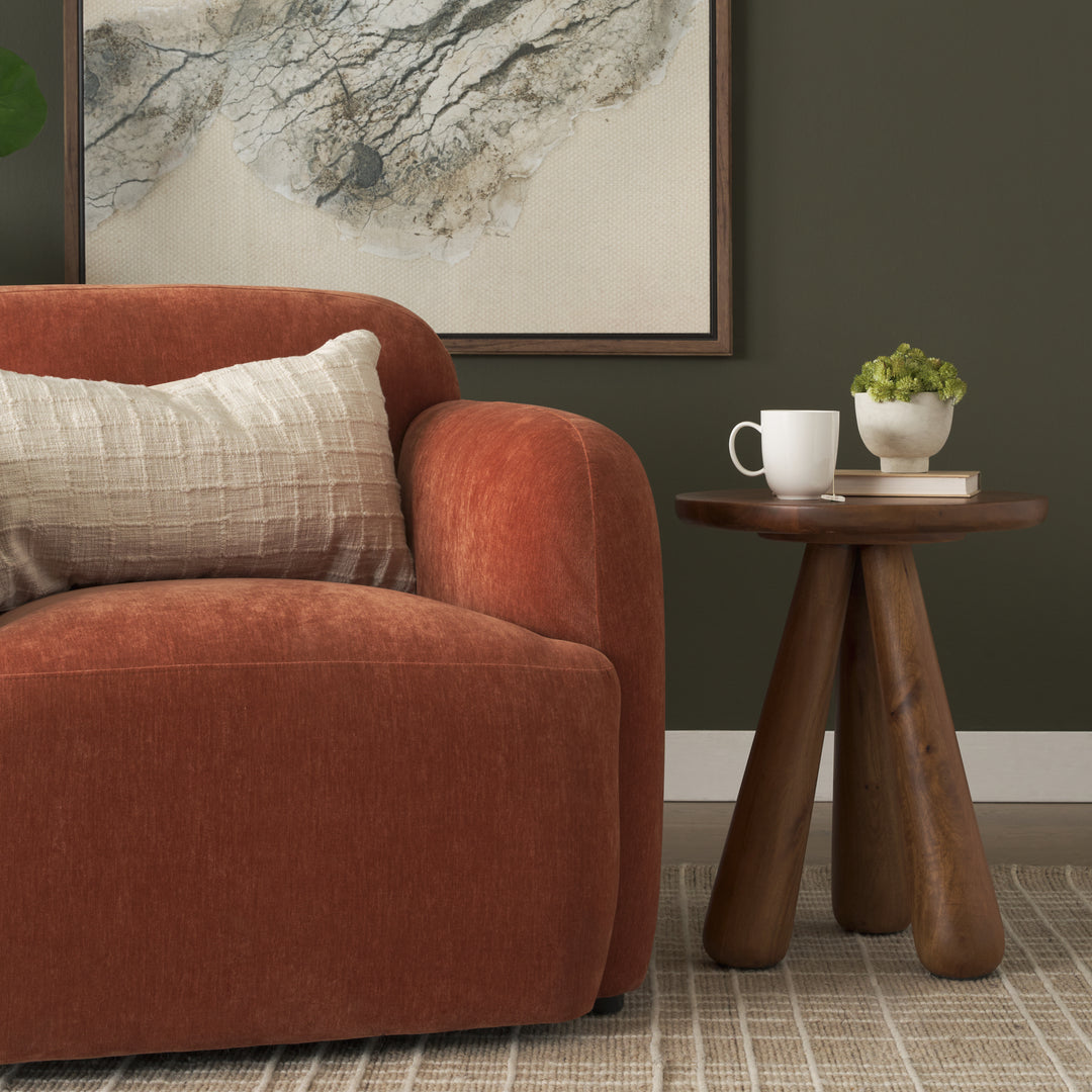 Mora Medium Brown Wood 3-Legged Accent Table
