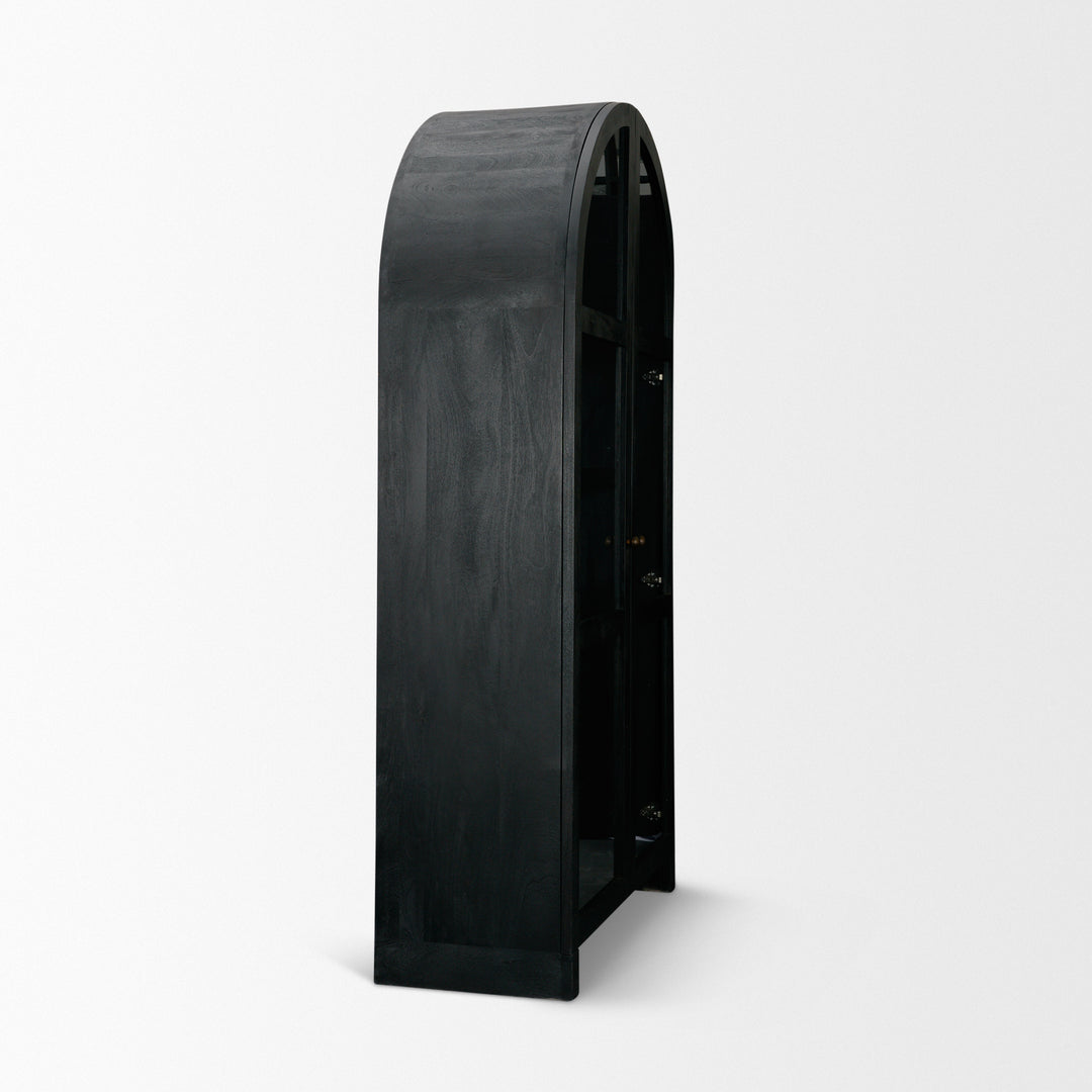 Suri Black Wood W/Glass Doors Arched Curio Cabinet