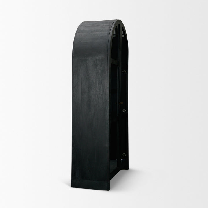 Suri Black Wood W/Glass Doors Arched Curio Cabinet