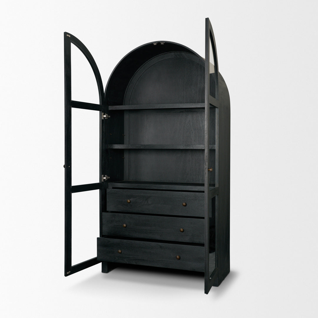 Suri Black Wood W/Glass Doors Arched Curio Cabinet