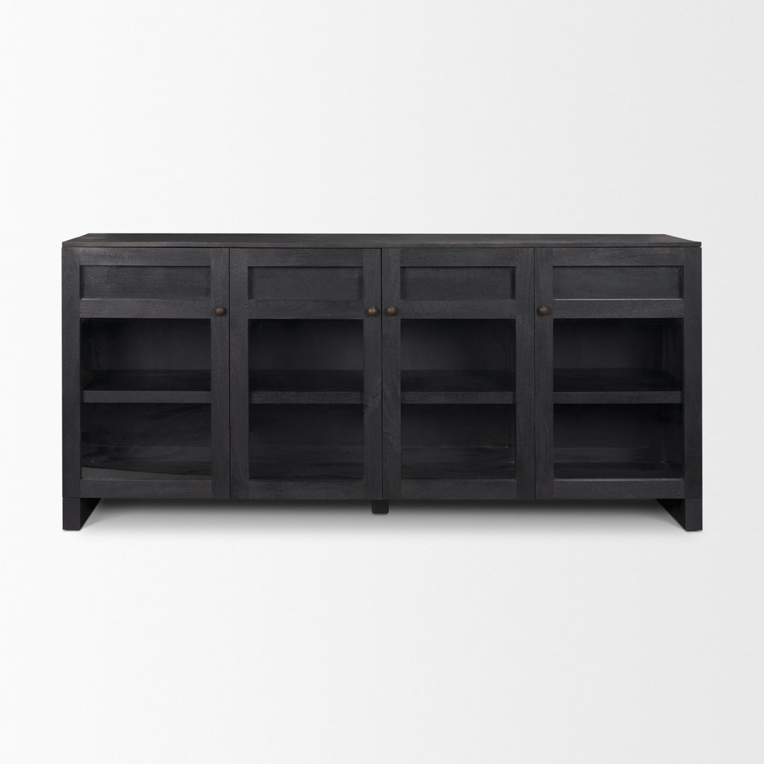 Suri Black Wood w/ Glass 4-Door Closed Sideboard