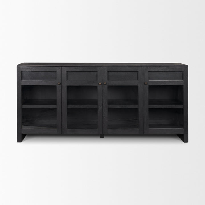 Suri Black Wood w/ Glass 4-Door Closed Sideboard