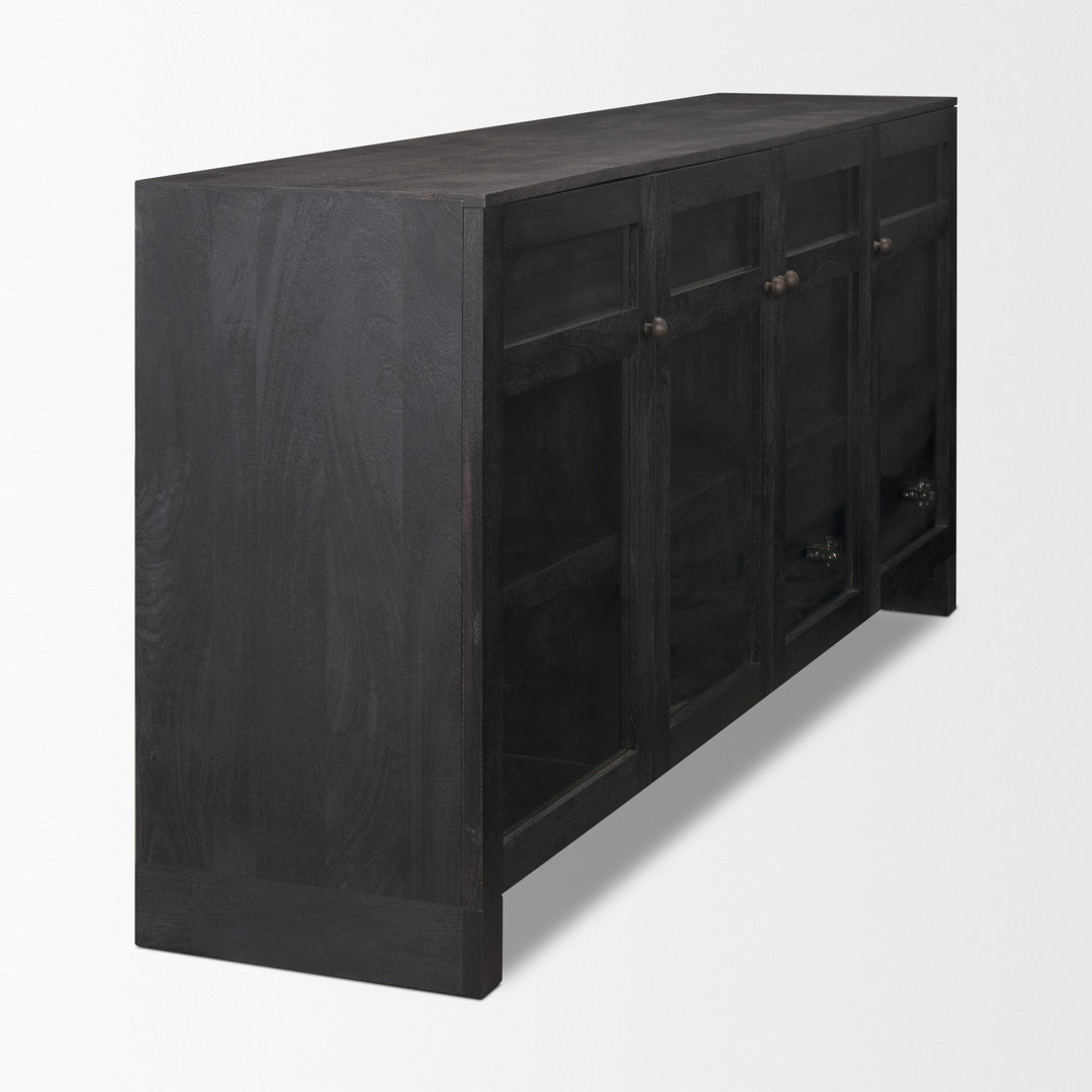 Suri Black Wood w/ Glass 4-Door Closed Sideboard