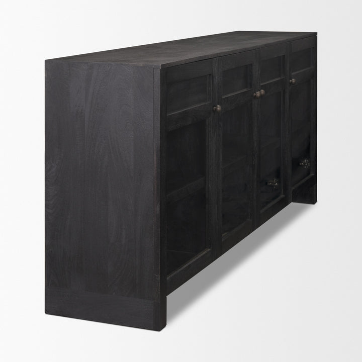 Suri Black Wood w/ Glass 4-Door Closed Sideboard