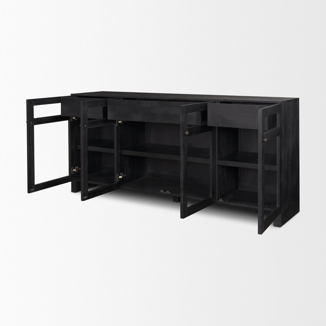 Suri Black Wood w/ Glass 4-Door Closed Sideboard