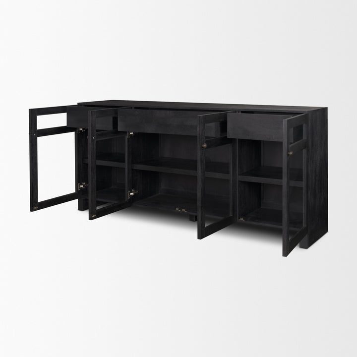 Suri Black Wood w/ Glass 4-Door Closed Sideboard