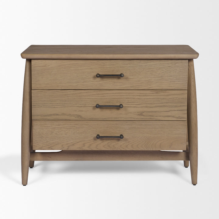 Hollis Gray-Brown Wood 3-Drawer Closed Nightstand