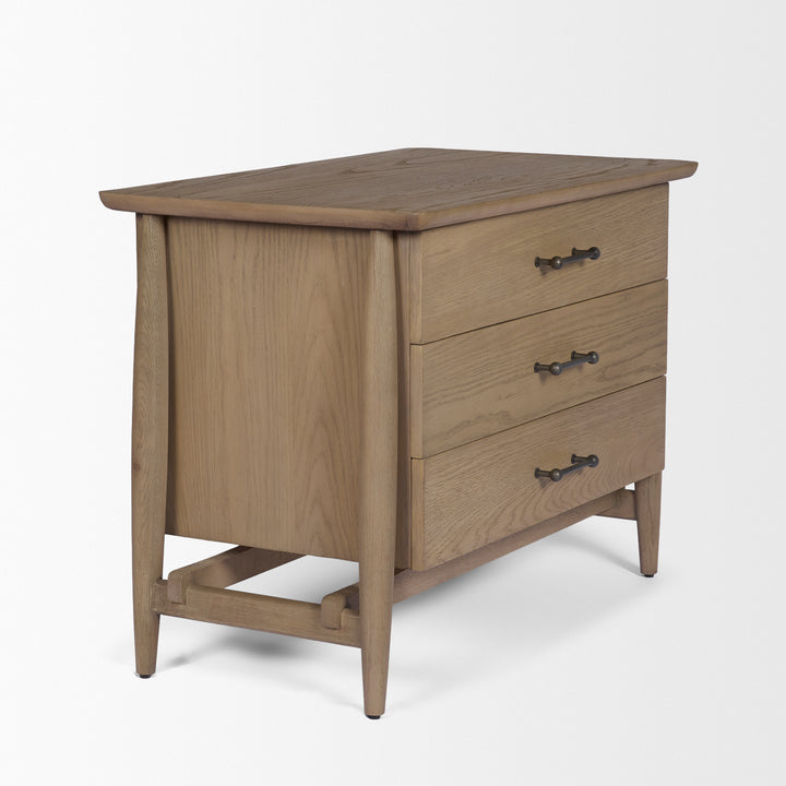 Hollis Gray-Brown Wood 3-Drawer Closed Nightstand