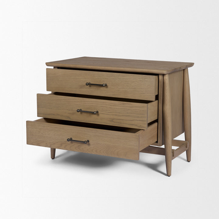 Hollis Gray-Brown Wood 3-Drawer Closed Nightstand