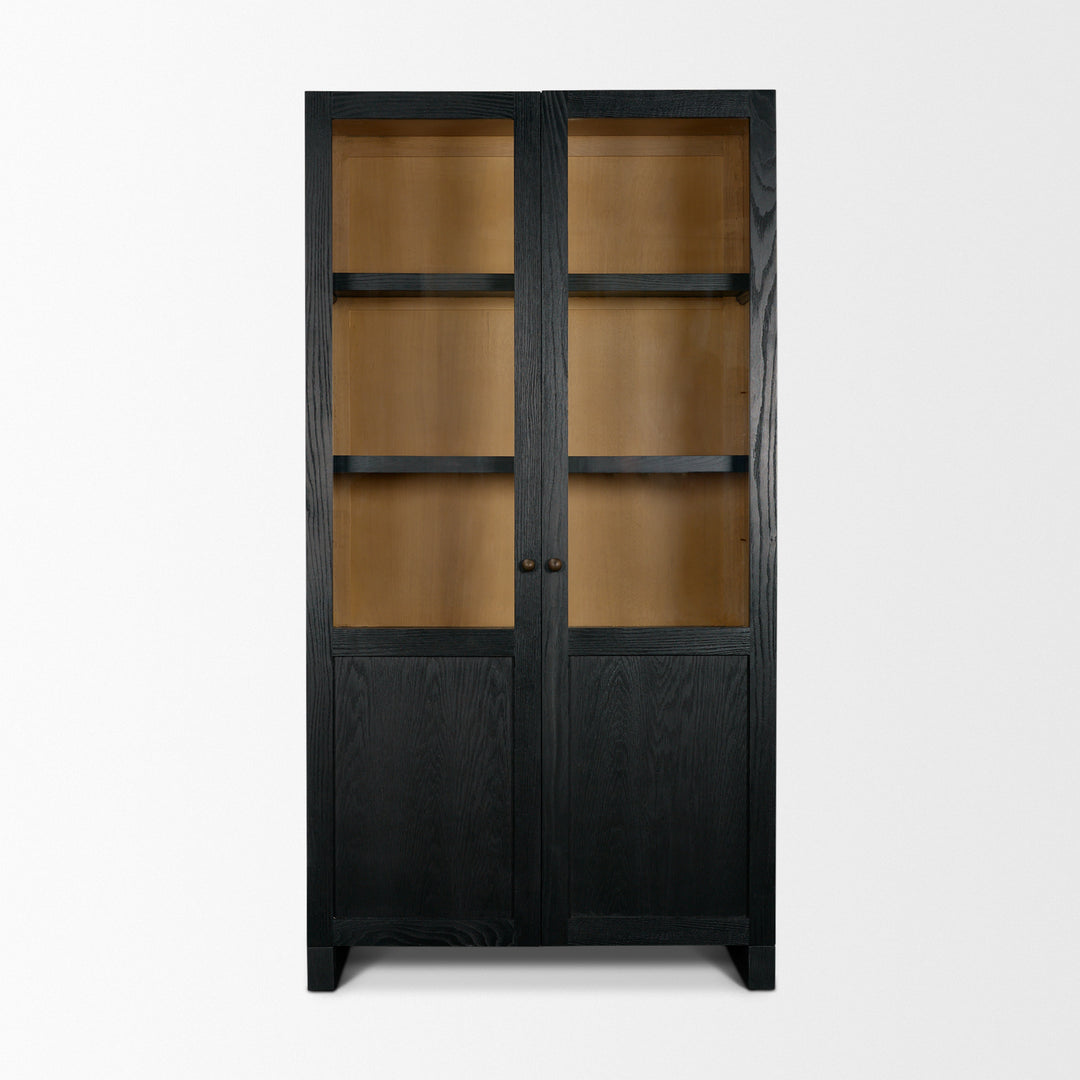 Henry Black & Light Brown Oak Wood w/ Glass Doors Curio Cabinet