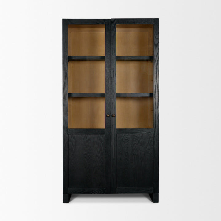 Henry Black & Light Brown Oak Wood w/ Glass Doors Curio Cabinet