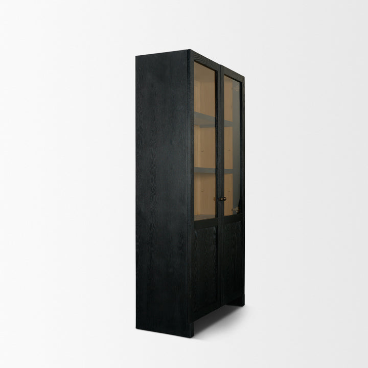 Henry Black & Light Brown Oak Wood w/ Glass Doors Curio Cabinet