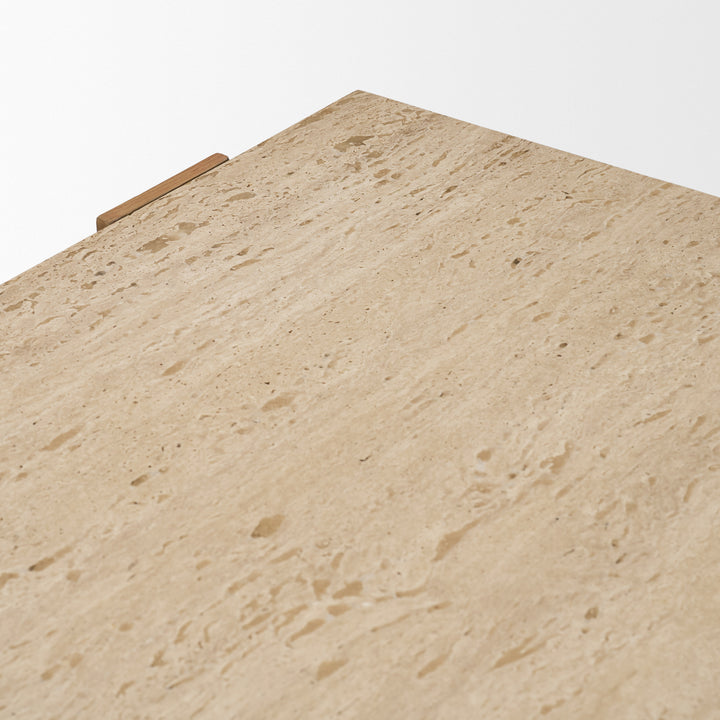 Milos Travertine Top w/ Light Brown Oak Wood Coffee Table